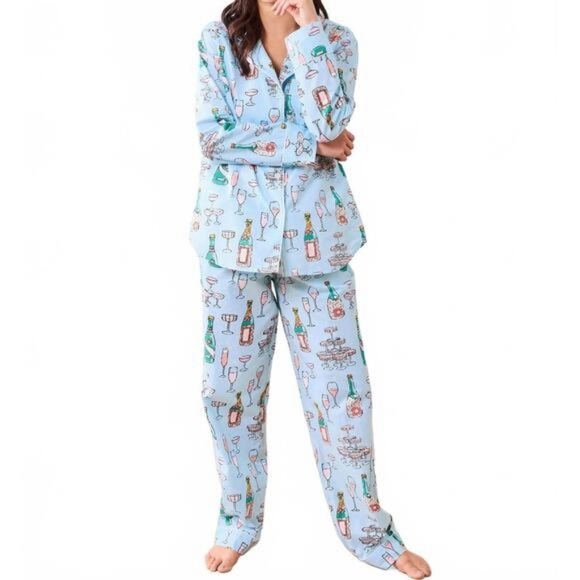 Printfresh Other - PRINTFRESH champagne tower long tall pajama set in blue